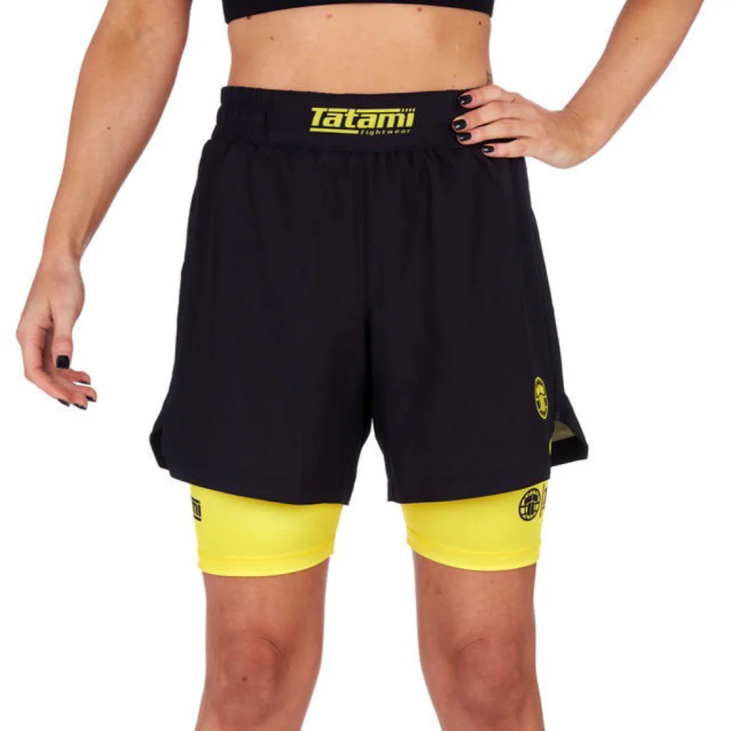 Ladies Dual Layer Grappling Shorts - Yellow - Image 2
