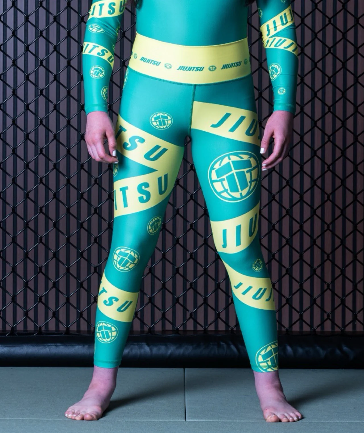 Ladies Helena Taped Leggings - Green & Yellow - Image 2