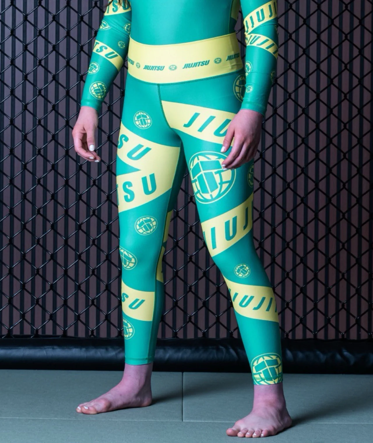Ladies Helena Taped Leggings - Green & Yellow - Image 6