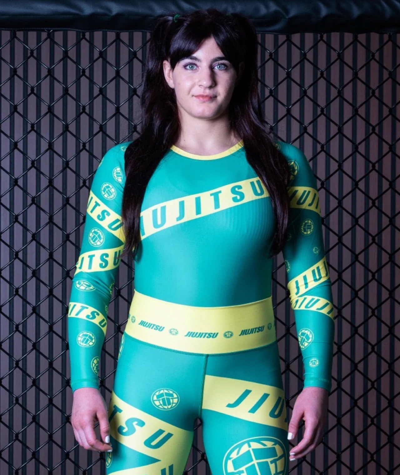 Ladies Helena Taped Leotard - Green & Yellow - Image 2
